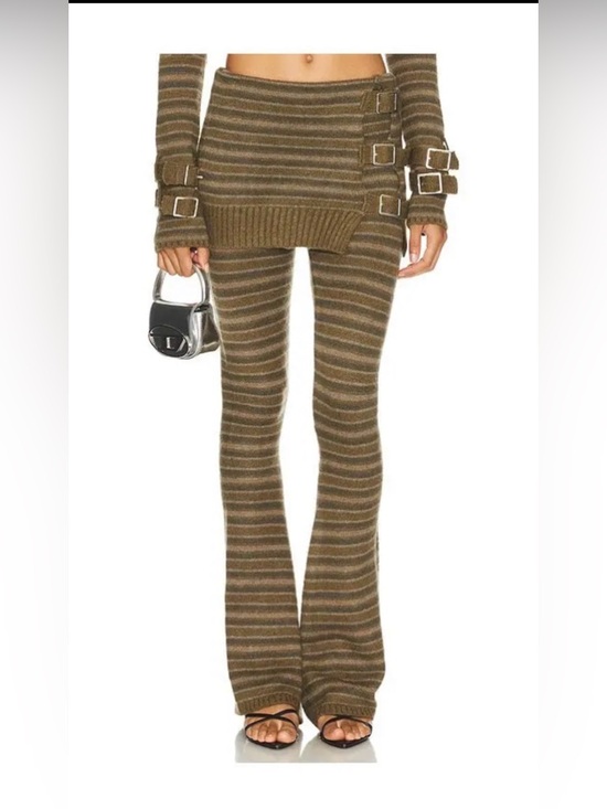 Jaded London Pants - Jaded London Striped Knit Flared Pants Skirt in Olive Brown
